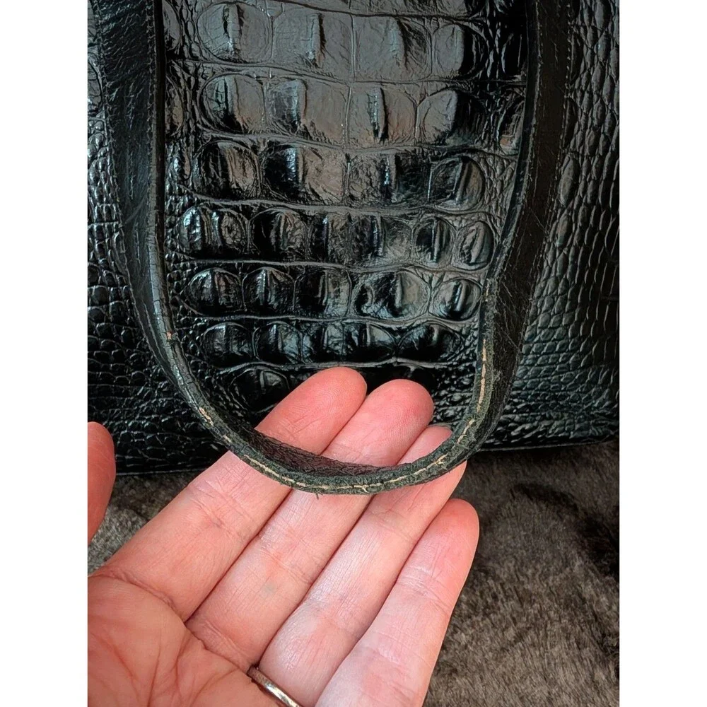 Brahmin Asher Medium Tote Bag Leather Croc Embossed Black Shoulder Purse Exotic